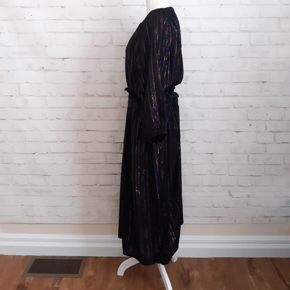 Apiece Apart Midi Dress Metallic Striped Rainbow Black 4 - Picture 5 of 9